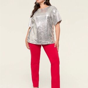 NWT Lane Bryant Short Sleeve Sequin Tee!  Size 24, Silver.
